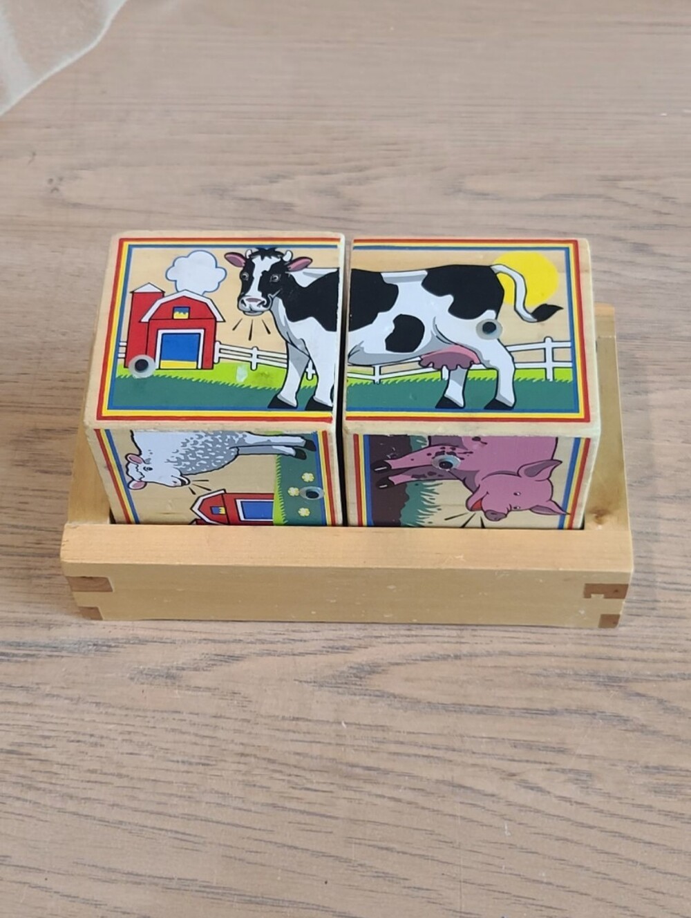 Vtg Melissa & Doug Farm Animal Sound Blocks #1196 Wooden Puzzle 6 Sounds Works